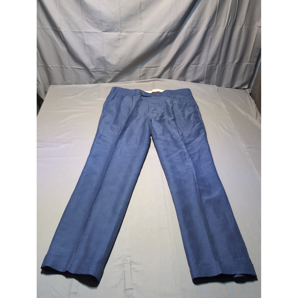 Paul Stuart Navy Blue Linen Pleated Dress Pants Classic Menswear Trousers 36 Reg